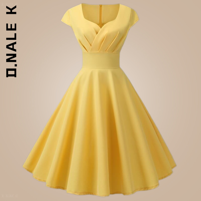 D.Nale K 드레스 새로운 V 넥 짧은 소매 로브 로커 빌리 드레스 간단한 저렴한 로브 모든 경기 여성 드레스 여성 Vestidos